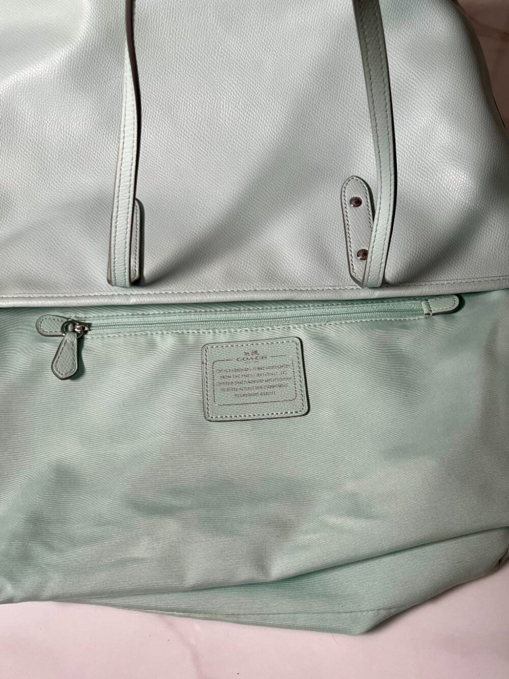 Coach City Zip Tote Seafoam Green Pebbled Leather Tote Shoulder Bag + COA - Picture 13 of 16